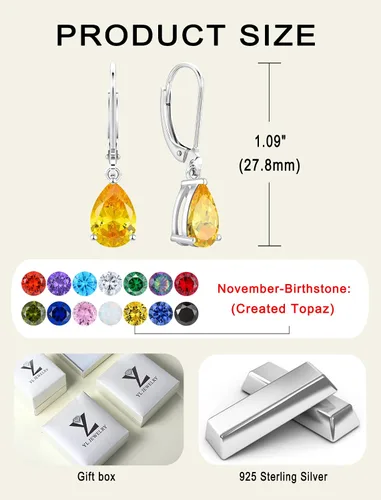 Vista 6 de YL Aretes colgantes de plata de ley, aretes solitarios con cierre de palanca de 0.276 x 0.394 in, joyería de piedra natal de lágrima para mujer