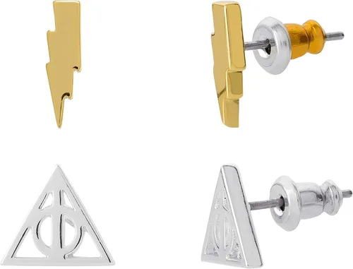 Vista 4 de Harry Potter Earring Sets, 2 Pair Gold Plated, Silver Plated Studs - Deathly Hallows and Lighting Scar, HP and Golden Snitch, Deathly Hallows and