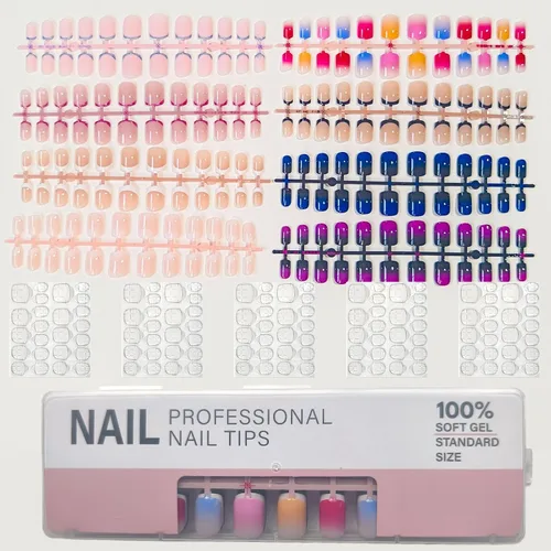 Vista 10 de Paquete de 6 uñas postizas a presión con forma de almendra media, uñas postizas acrílicas de cobertura completa con diseños de cromo rosa francés
