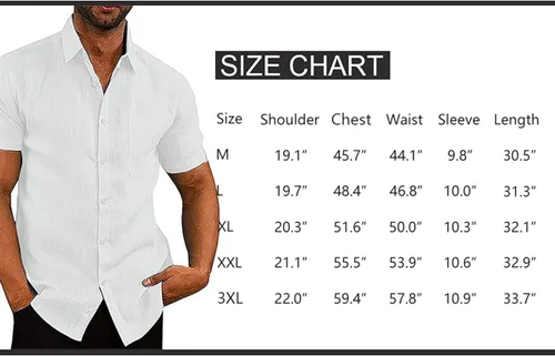 Vista 6 de JEKAOYI - Camisas de lino de manga corta con botones para hombre, de verano, informal, de algodón, cuello extendido, camisas de playa