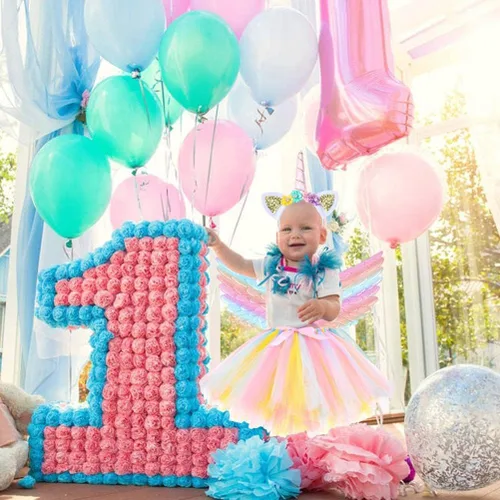 Vista 6 de Enfudid Disfraz de unicornio de princesa para niñas pequeñas, los disfraces de unicornio incluyen falda de malla, diadema de unicornio y ala de ángel