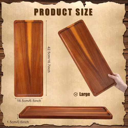 Vista 2 de Skylety Paquete de 15 bandejas de madera maciza para servir grandes de acacia para fiestas, tablero rectangular de charcutería con mango ranurado