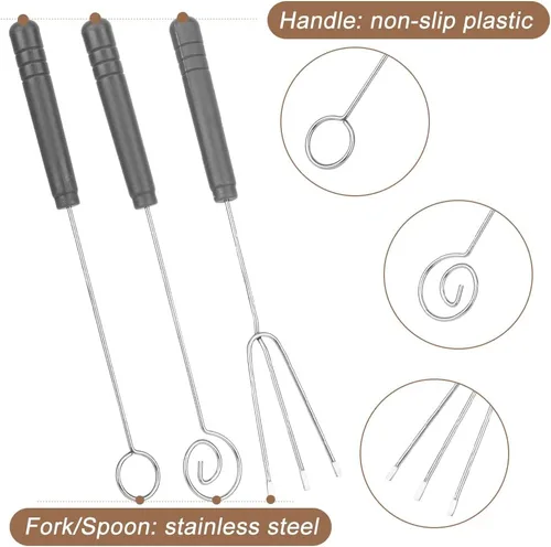 Vista 5 de Juego de 2 cucharas decorativas de dibujo, 3 piezas de herramientas de inmersión de caramelo, juego de cucharas de tenedor de chocolate de acero