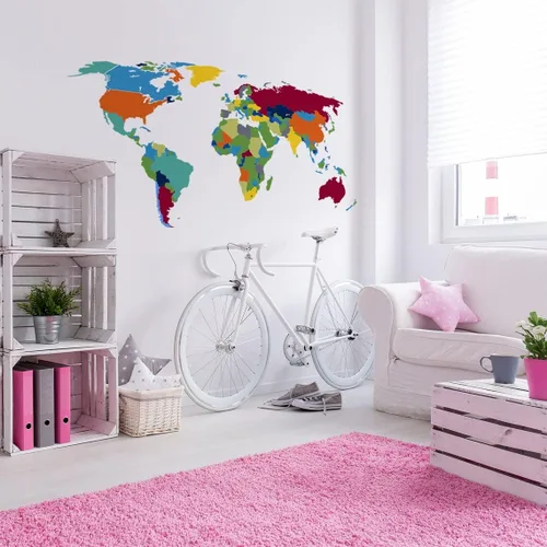 Vista 4 de Calcomanía de pared de mapa del mundo grande, para dormitorio, sala de juegos, habitación de niños, decoración mural – Art of Home removible vinilo