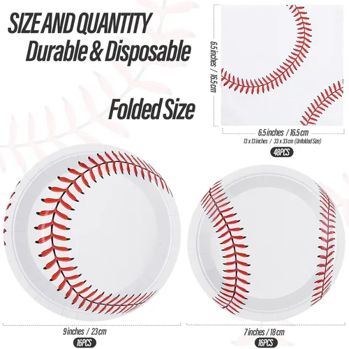 Vista 2 de 80 unidades de suministros para fiestas de béisbol de 9 y 7 pulgadas, 32 platos y 48 servilletas, rojo y blanco, para decoraciones de fiestas