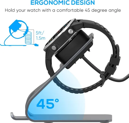 Vista 2 de Garmin - Estación de carga magnética con cable USB de 5 pies para Instinct, Vivoactive 3/4, Fenix 5/6, Venu, Forerunner 745/945/935/245, Approach S60