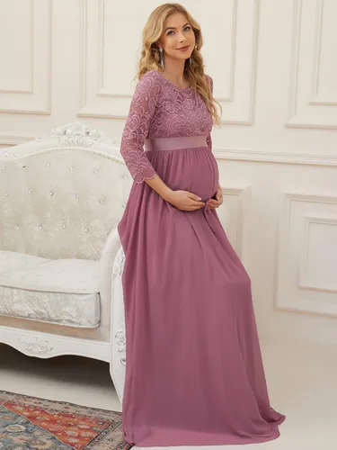 Vista 4 de Ever-Pretty Vestido de maternidad con bordado de encaje de manga 34 de gasa para mujer 20797-EYUS