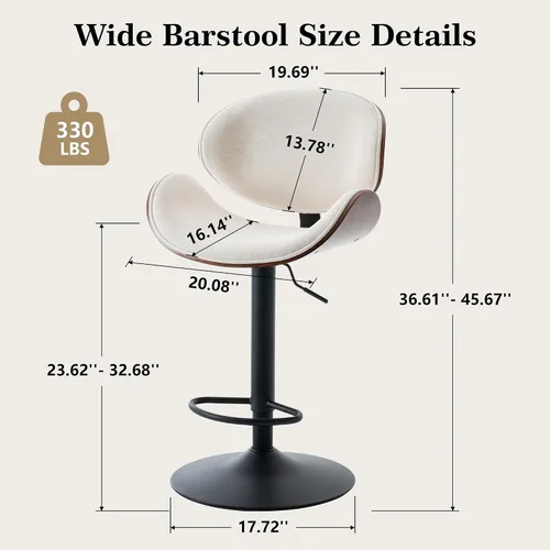 Vista 3 de Kidol & Shellder Taburetes de bar individuales grandes con respaldo de 21 pulgadas, sillas de bar modernas giratorias de altura ajustable, taburetes