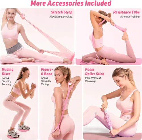 Vista 5 de Asten Home Kit de Pilates para Mujeres: Equipo de Pilates Juego de Anillo y Bola de Pilates con Bandas de Resistencia, Deslizador de Núcleo, Rodillo