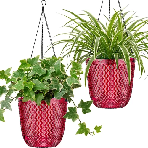 Vista 14 de Paquete de 2 macetas colgantes de riego automático de 7.2 pulgadas para plantas de interior y exterior, macetas colgantes de macramé de 34 pulgadas