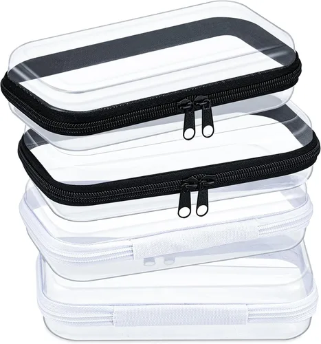 Vista 16 de Hoolerry 4 piezas de estuches rígidos transparentes con cremallera, bolsas de maquillaje, estuche de plástico para lápices, contenedores de caja