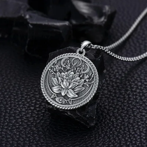 Vista 5 de Seiyang Collar de budismo de plata de ley 925 Om Lotus colgante de joyería para hombres y mujeres con cadena Rolo de 0.098 in 22+2 pulgadas