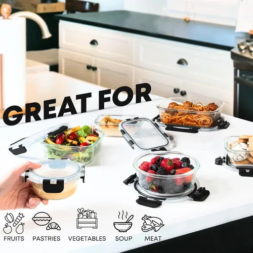 Vista 4 de Razab 30 unidades de recipientes de vidrio para almacenamiento de alimentos con tapas - Recipientes reutilizables de vidrio para preparación