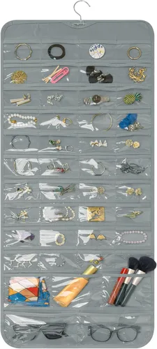 Vista 9 de Bloss Organizador colgante de joyas con 80 bolsillos, colgador de joyas de doble cara para almacenamiento de joyas y aretes, organizadores de joyas