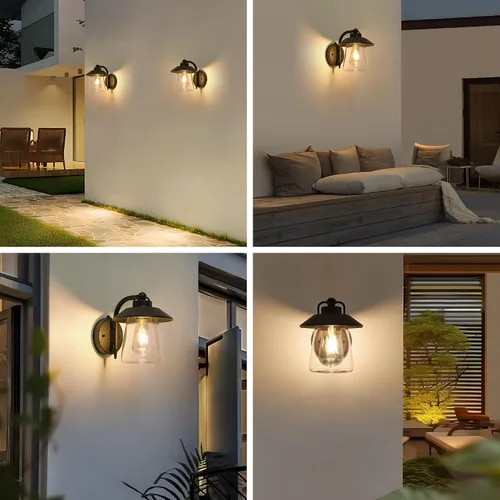 Vista 7 de LUTEC Lámpara de pared interior y exterior de atardecer a amanecer, aplique de pared estilo granja, lámpara de pared con acabado negro mate