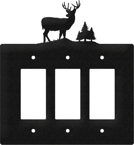 Vista 8 de SWEN Products Deer Wildlife - Cubierta para placa de pared (interruptor doble, negro)