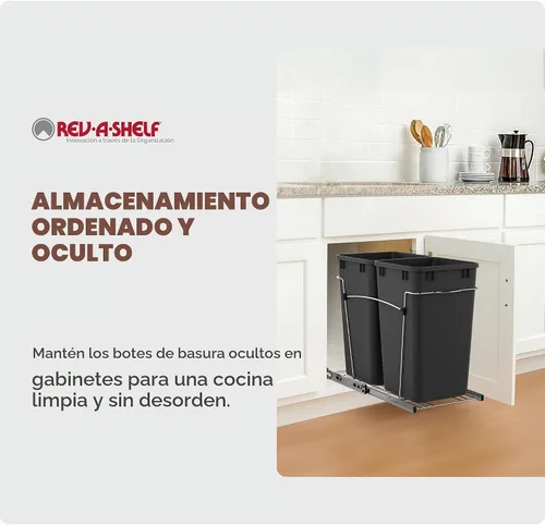 Vista 5 de Cesto de basura doble y extraíble RV V-15KD-18CS de Rev-A-Shelf Negro