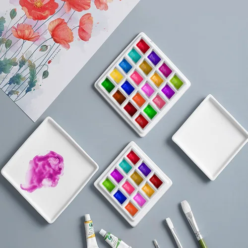 Vista 6 de 12 Wells Paleta de cerámica con cubiertas, paleta de pintura de porcelana, bandeja de mezcla para pintar acuarela, gouache, artes y manualidades