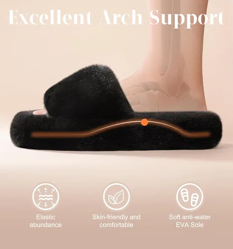 Vista 4 de Ankis - Pantuflas para mujer, color blanco, negro, camel, rosa, gris, acogedoras, suaves, cómodas, relajantes, esponjosas, con puntera abierta