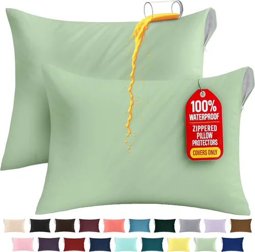Vista 13 de Utopia Bedding Protector de almohada impermeable, con cremallera, paquete de 2, beige, estándar, funda de almohada a prueba de chinches, de 20 x 26