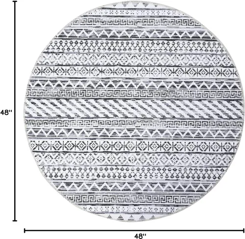 Vista 3 de Fashionwu Alfombra redonda geométrica gris de 4 pies, lavable a máquina, antideslizante, estilo moderno, tamaño adulto