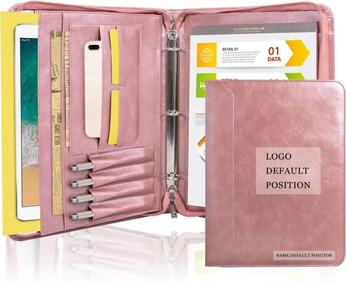 Vista 10 de AZXCG Nombre grabado gratis, Padfolio PU cuero 3 anillos, cartera de negocios con almohadilla de escritura A4, regalo corporativo, marrón