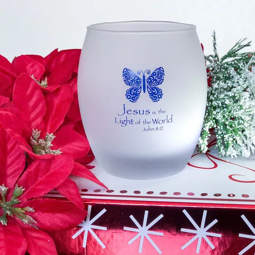 Vista 2 de Jesús es la luz del mundo inspirador de cristal para té y portavelas votivo (azul)