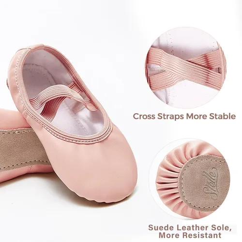 Vista 4 de Stelle Zapatos de ballet para niñas, zapatillas de baile de cuero suave, zapatos de bailarina para niños pequeñosniños grandesmujeres