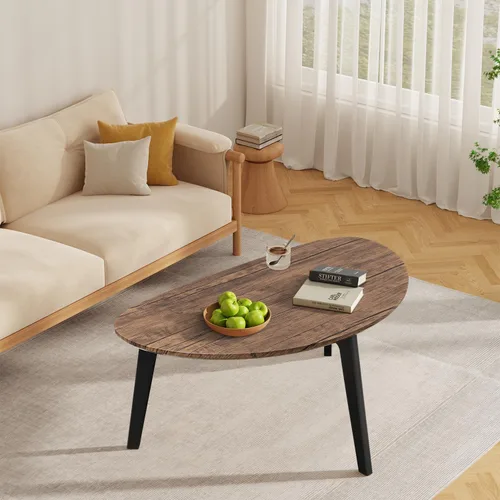 Vista 5 de Mesa de centro moderna para el espacio, mesa central ovalada simple con marco de madera para sala de estar, 19 pulgadas de profundidad x 34 pulgadas