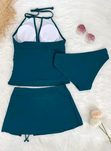 Vista 9 de SuperPrity Women 3 Piece Tankini Swimsuits Halter Tummy Control Bathing Suits with Bikini Bottom Skirt(Available in Plus)