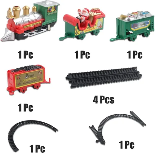 Vista 9 de Trenes eléctricos de juguete con luz y sonido, juegos de trenes de Navidad de 85 pulgadas para alrededor del árbol, juego de vías ferroviarias a