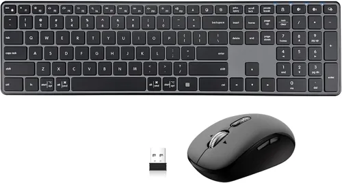 Vista 8 de QWERTY - Combo de teclado y mouse inalámbricos Bluetooth (USB + Dual BT), juego de teclado y mouse delgado multidispositivo compatible con Windows