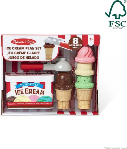 Vista 3 de Melissa & Doug Juego de helado Scoop and Stack, juguetes magnéticos de madera y accesorios de cocina, juguetes de aprendizaje preescolar para niñas
