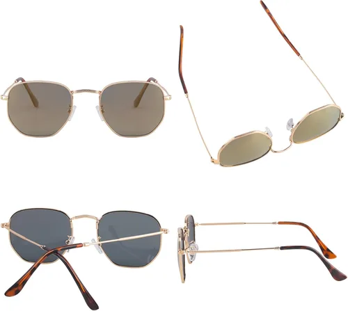 Vista 2 de Hipster. - Lentes de sol polarizados hexagonales para hombre y mujer, diseño geométrico, cuadrados, pequeños, marco de metal vintage, gafas de sol