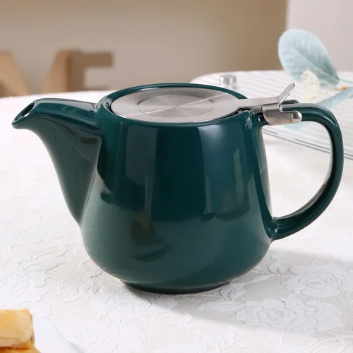 Vista 7 de Tetera de cerámica con infusor de acero inoxidable, resistente al calor, perfecta para hacer té, verde, 500ml/17oz verde (Ceramic Teapot Green)