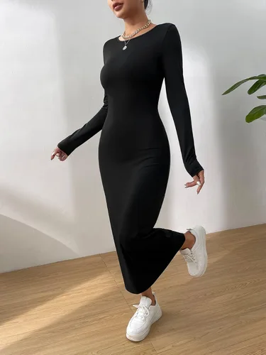 Vista 3 de Verdusa Vestido básico de manga larga con cuello redondo para mujer