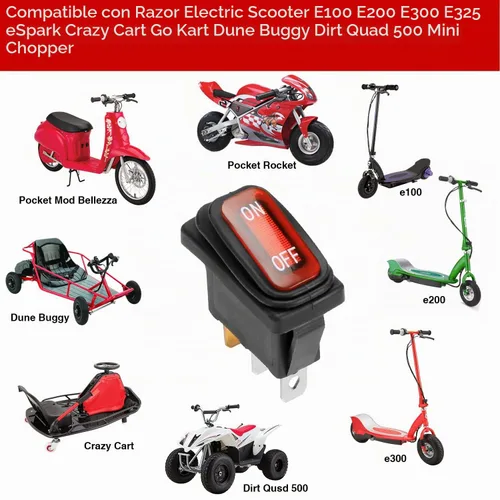 Vista 2 de GREHUA - Interruptor de encendido y apagado para scooter eléctrico Razor MX350 E300 E100 E200 E325 RX200 eSpark Crazy Cart Dune Buggy Dirt Quad 500