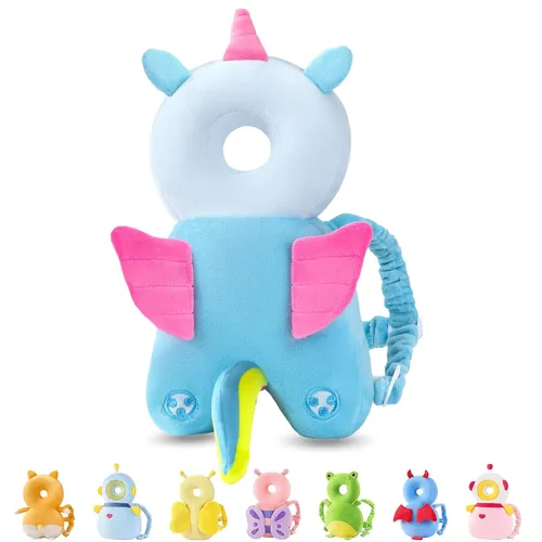 Vista 12 de JunNeng - Mochila protectora de cabeza de bebé para caminar y gatear, pingüino blanco Protector de cabeza suave, transpirable, ajustable