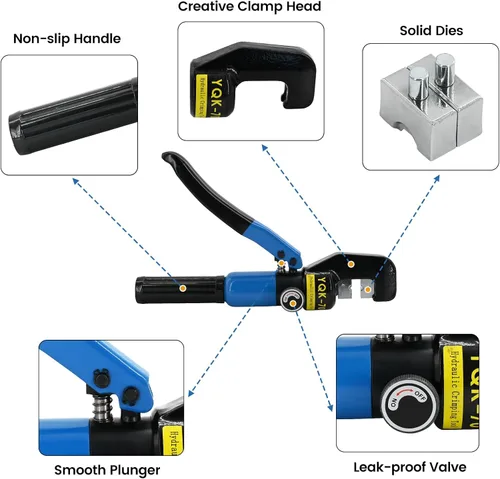 Vista 4 de Herramienta de Crimpado Hidráulico de 10 Toneladas - Kit de Crimpado de Cables de Batería y Terminales de 12 AWG a 2/0 AWG con 9 Pares de Troqueles