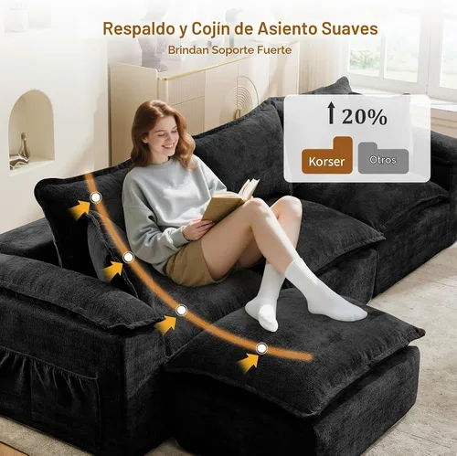 Vista 4 de Korser Sofás seccionales de 108 pulgadas para sala de estar, sofá modular sin hueso con asiento profundo y cojín esponjoso, acogedor sofá acolchado