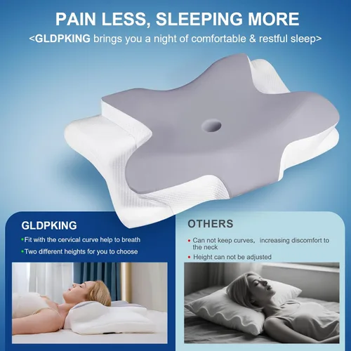 Vista 6 de Almohada cervical para aliviar el dolor de cuello, contorno ergonómico de espuma viscoelástica para el cuello, soporte para dormir de lado
