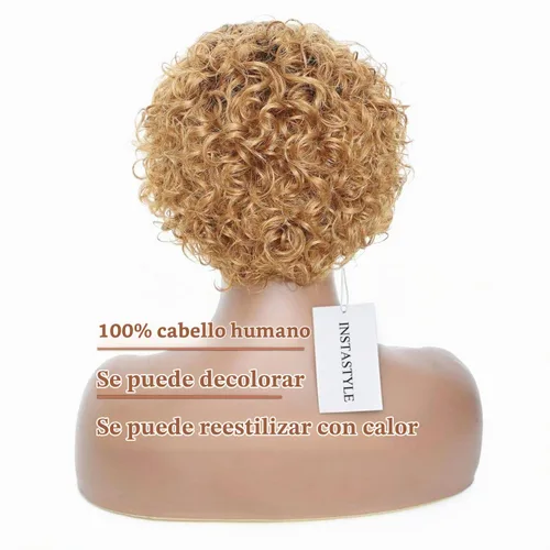 Vista 5 de INSTASTYLE Pelucas rubias degradadas con encaje frontal de 6 pulgadas, cabello humano de 13 x 1, corte Pixie, pelucas cortas rizadas de encaje HD