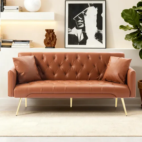 Vista 23 de Anwick Sofá cama moderno de terciopelo de 72 pulgadas, sofás plegables convertibles con 3 respaldos ajustables, asiento reclinable copetudo, patas