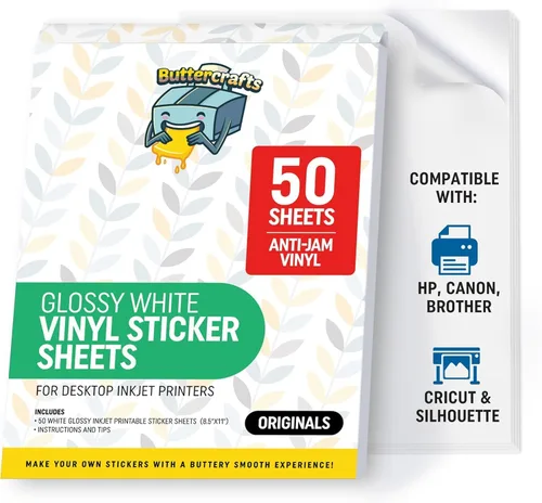 Vista 10 de Glossy Printable Vinyl Sticker Paper 25s Non-Epson Compatible 8.5"x11" Blanco