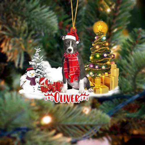 Vista 180 de NAZENTI Adorno personalizado de gato abisinio con árbol de pino, adorno de Navidad personalizado para perros amantes de las mascotas, colgante