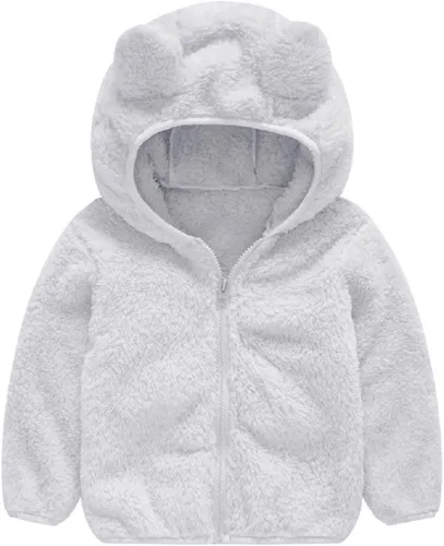 Vista 12 de Chaqueta con capucha de forro polar con cremallera para niñas y niños pequeños, abrigo de osito cálido de invierno Negro