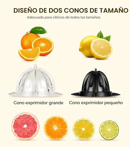 Vista 7 de exprimidor de naranja eléctrico, exprimidor de cítricos con 2 conos y mango de agarre suave para exprimir sin esfuerzo, máquinas extractoras de jugo