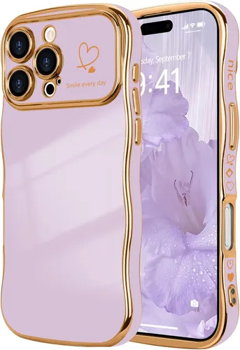 Vista 57 de LCHULLE - Funda para iPhone Air, linda para mujeres y niñas, con forma de onda, color azul bebé Luxury Plating Curly Wavy Frame with Love Heart