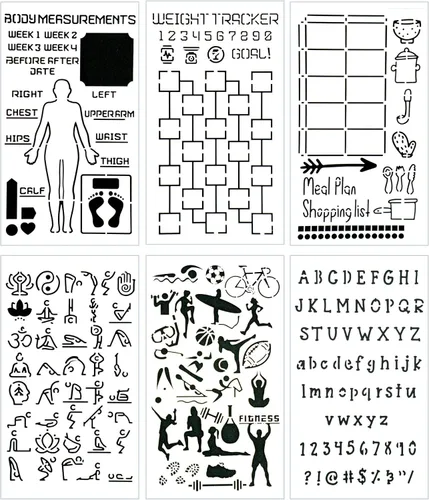 Vista 6 de Juego de calcomanías y plantillas para planificador de salud y acondicionamiento físico (20 hojas, 6 plantillas), suministros personalizados