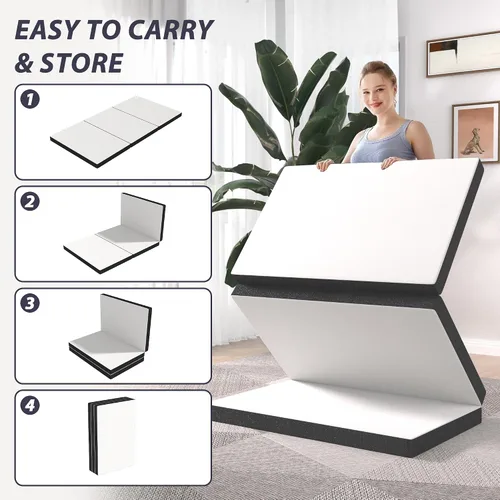 Vista 5 de Colchón plegable, colchón de espuma viscoelástica de gel de tres pliegues, colchón plegable portátil con funda lavable y parte inferior